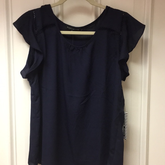 Haute Monde Tops - Navy blue flutter sleeve top